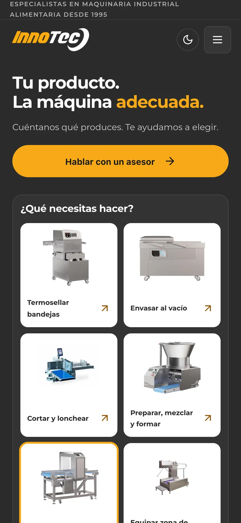 Portada de innotecfood.com en móvil